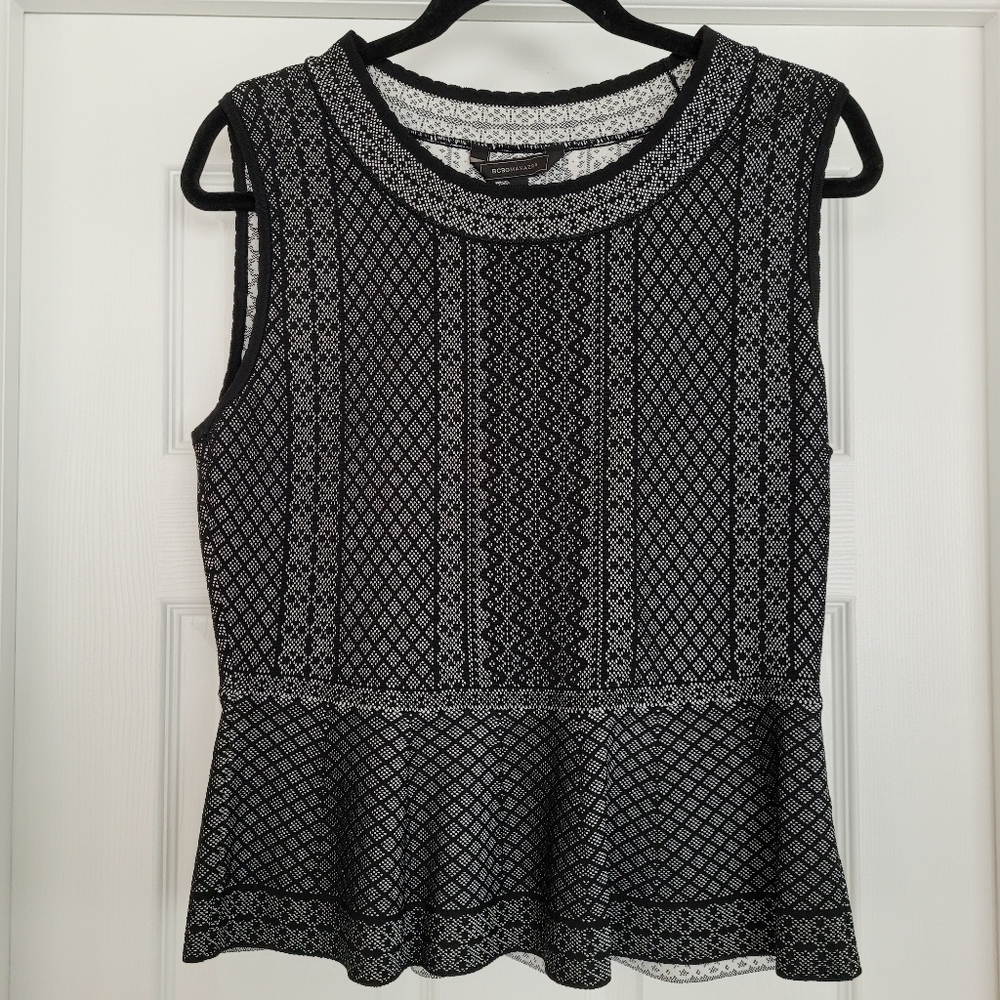 BCBG MaxAzria Black and White knit bandage type fabric Peplum Tank Top size L